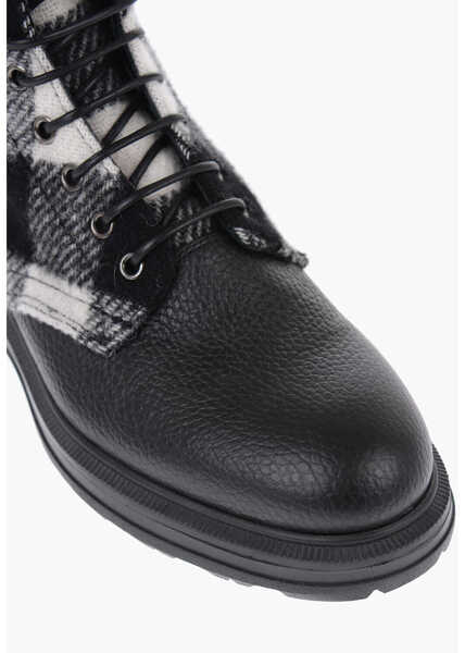 Botine Woolrich Buffalo Checked Wool And Textured Leather Combat Boots Black & White Femei (BM 14799850) 4
