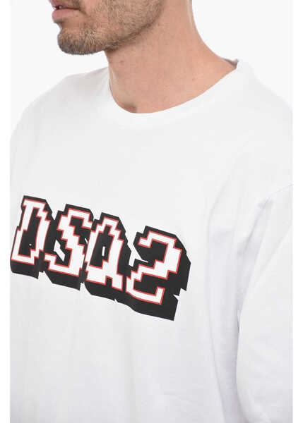 Tricouri DSQUARED2 Long-Sleeved Skater Fit T-Shirt With Logo Print White Barbati (BM 14799877) 3