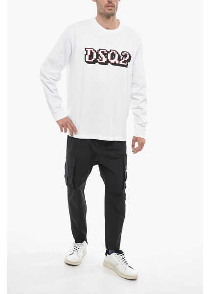 Tricouri DSQUARED2 Long-Sleeved Skater Fit T-Shirt With Logo Print White Barbati (BM 14799877) 4