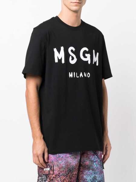 Tricouri MSGM Msgm Cotton T-Shirt With Front Printed Logo Black Barbati (BM 14819089) 3