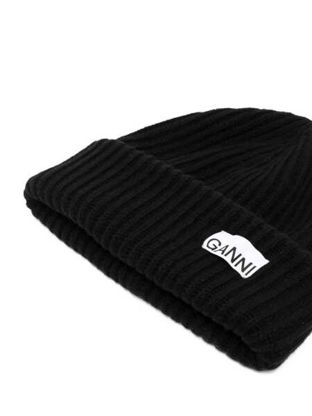 Caciuli Ganni Ganni Black Beanie With Logo Black Femei (BM 14841637) 2
