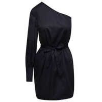Rochii Mini Black One-Shoulder Dress With Waist Belt In Cotton Woman Femei