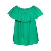 Topuri Emerald Green Ruffle Top With Boat Neckline In Cotton Woman Femei