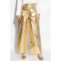 Blugi Ganni Dama - Blugi Ganni Gold Five Pockets Wide Jeans In Laminated Fabric Woman GREY Femei (BM 14900863) - B-mall.ro