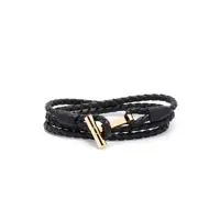 Bratari Black Bracelet With T Detail In Braided Leather Man Barbati