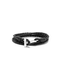 Bratari Black Bracelet With T Detail In Braided Leather Man Barbati