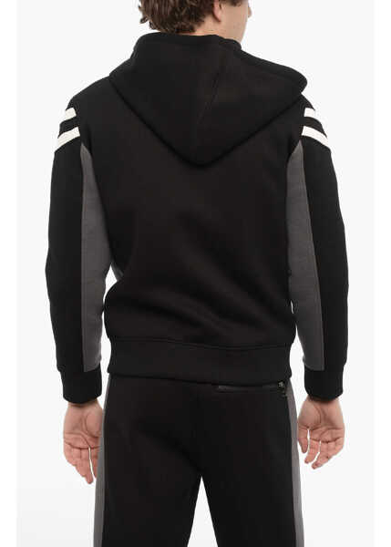 Hanorace Neil Barrett Neoprene Slim Fit Modernist Sweatshirt With Zip Closure Black Barbati (BM 14908207) 2