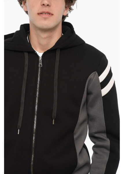 Hanorace Neil Barrett Neoprene Slim Fit Modernist Sweatshirt With Zip Closure Black Barbati (BM 14908207) 3