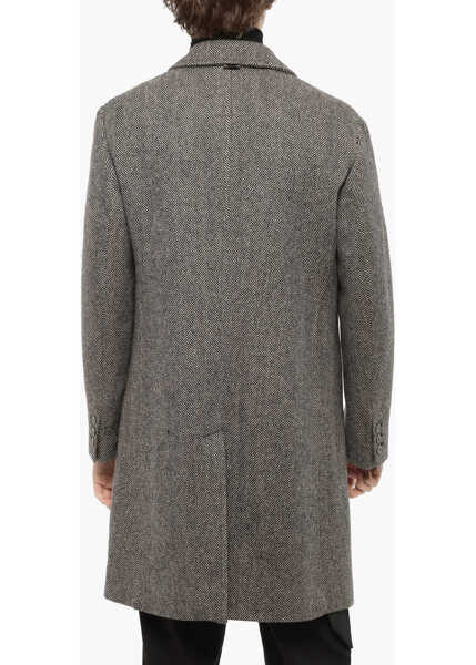 Paltoane Neil Barrett Herringbone Motif Virgin Wool Coat Black & White Barbati (BM 14908213) 2