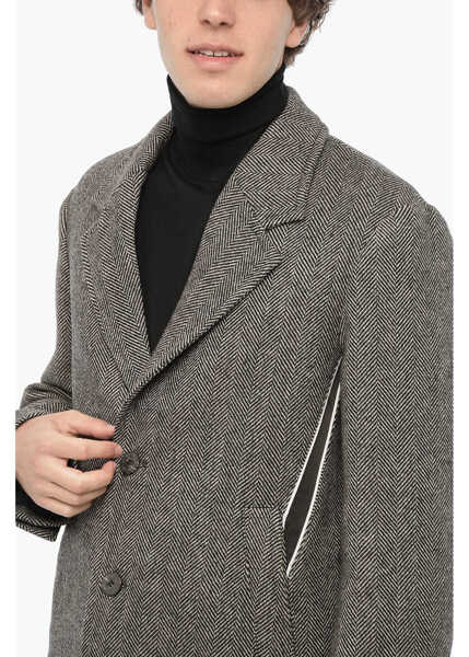 Paltoane Neil Barrett Herringbone Motif Virgin Wool Coat Black & White Barbati (BM 14908213) 3