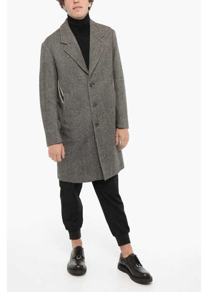 Paltoane Neil Barrett Herringbone Motif Virgin Wool Coat Black & White Barbati (BM 14908213) 4