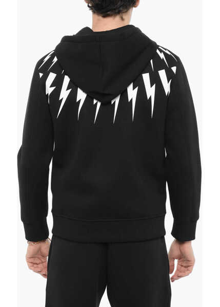 Bluze de trening Neil Barrett Slim Fit Fairisle Thundelbolt Neoprene Hoodie Black Barbati (BM 14908420) 2
