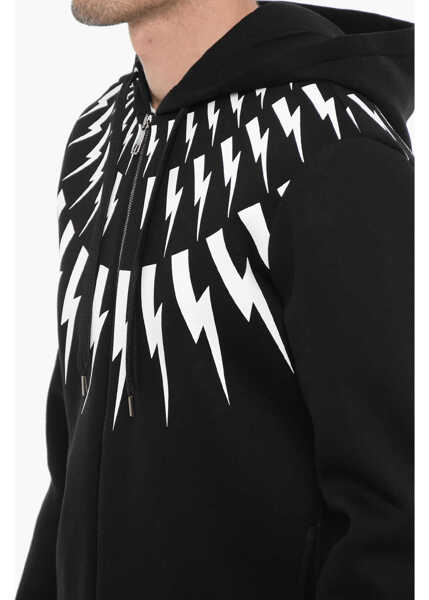 Bluze de trening Neil Barrett Slim Fit Fairisle Thundelbolt Neoprene Hoodie Black Barbati (BM 14908420) 3