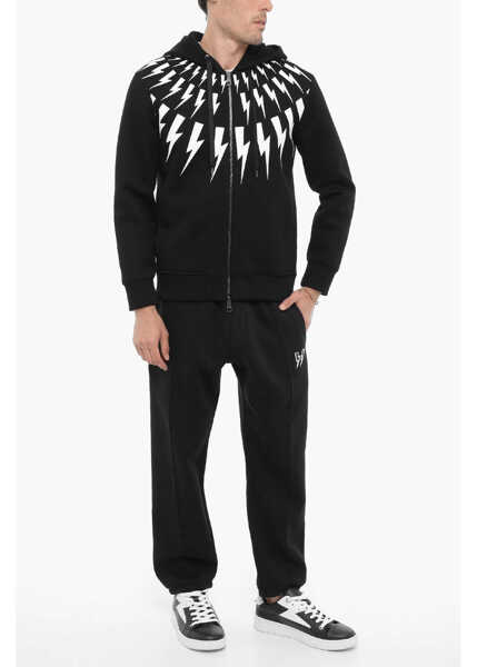 Bluze de trening Neil Barrett Slim Fit Fairisle Thundelbolt Neoprene Hoodie Black Barbati (BM 14908420) 4