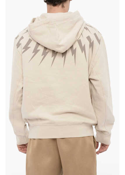 Bluze de trening Neil Barrett Fleeced Cotton Fairisle Thunderbolt Hoodie Beige Barbati (BM 14908432) 2