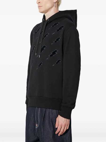 Bluze de trening Neil Barrett Easy Fit Hoodie With Velvet Thunderbolt Black Barbati (BM 14908615) 3