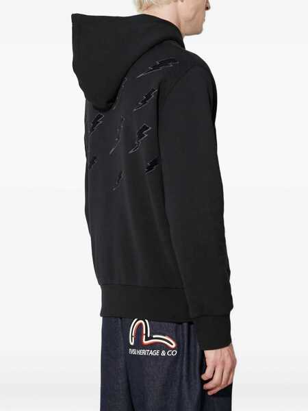 Bluze de trening Neil Barrett Easy Fit Hoodie With Velvet Thunderbolt Black Barbati (BM 14908615) 4