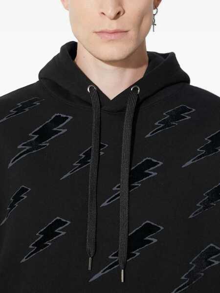Bluze de trening Neil Barrett Easy Fit Hoodie With Velvet Thunderbolt Black Barbati (BM 14908615) 5