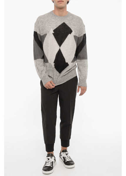 Pulovere Neil Barrett Argyle Motif Crew-Neck Sweater Black & White Barbati (BM 14908627) 4