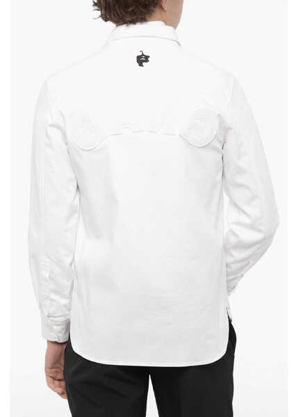 Camasi casual Neil Barrett Solid Color Gang Workwear Overshirt With Double Breast Pocke White Barbati (BM 14908630) 2