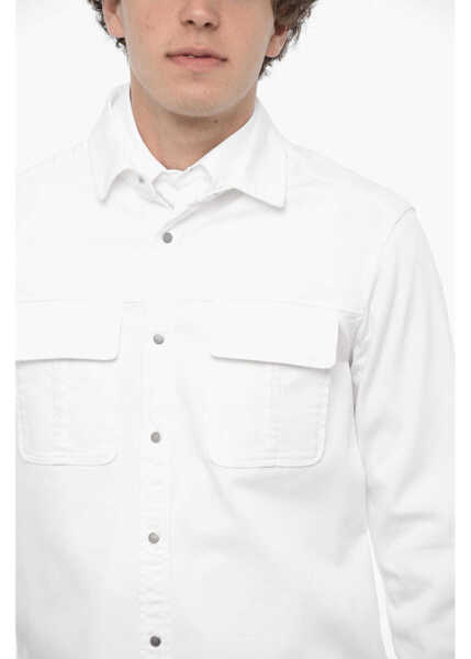 Camasi casual Neil Barrett Solid Color Gang Workwear Overshirt With Double Breast Pocke White Barbati (BM 14908630) 3