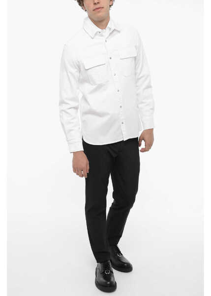 Camasi casual Neil Barrett Solid Color Gang Workwear Overshirt With Double Breast Pocke White Barbati (BM 14908630) 4