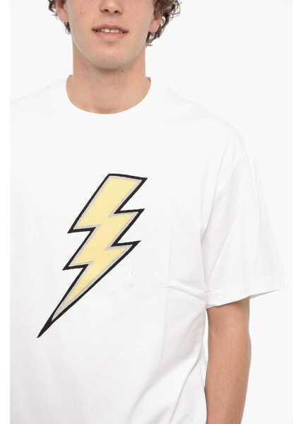 Tricouri Neil Barrett Slim Fit Rainbolt Crew-Neck T-Shirt White Barbati (BM 14908819) 3