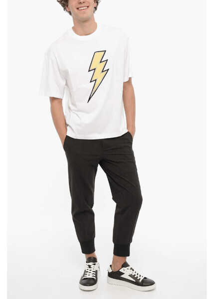 Tricouri Neil Barrett Slim Fit Rainbolt Crew-Neck T-Shirt White Barbati (BM 14908819) 4