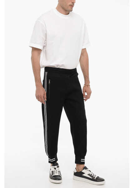 Pantaloni de trening Neil Barrett Neoprene Skinny Fit Biker Joggers With Contrasting Side Band Black Barbati (BM 14908837) 4