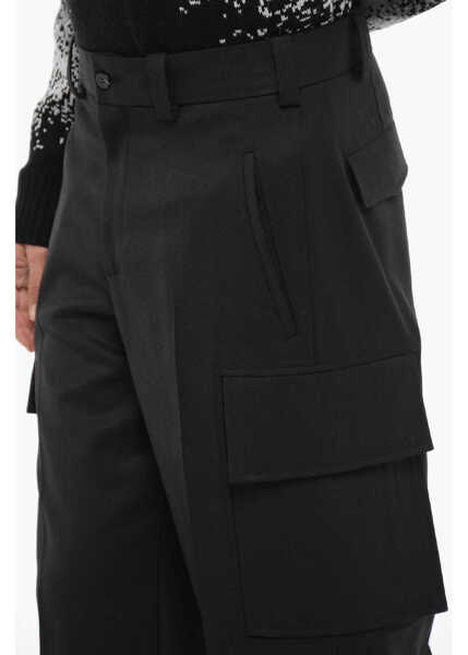 Pantaloni casual Neil Barrett Loose Fit Fireman Cargo Pants With Ankle Button Black Barbati (BM 14909326) 3