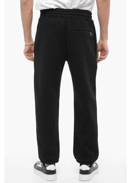 Pantaloni de trening Neil Barrett Fleeced Cotton Blend Loose Fit Joggers With Thunderbolts Emb Black Barbati (BM 14909347) 2