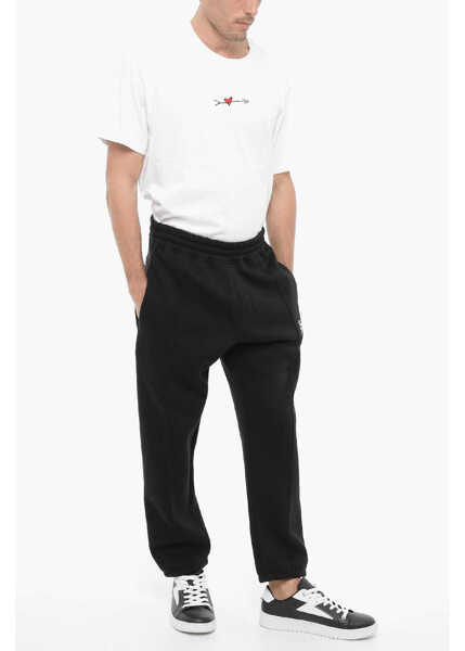 Pantaloni de trening Neil Barrett Fleeced Cotton Blend Loose Fit Joggers With Thunderbolts Emb Black Barbati (BM 14909347) 4