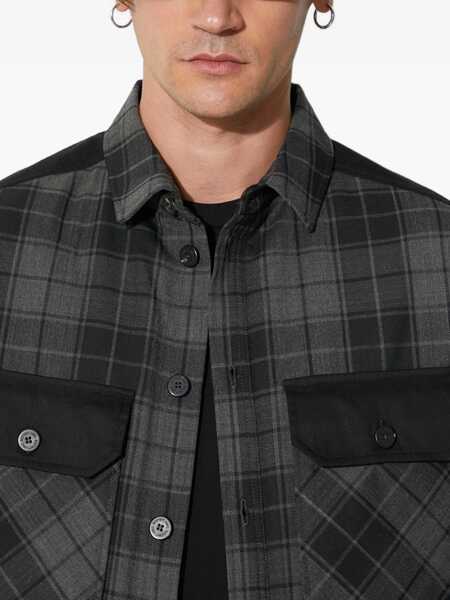 Jachete Neil Barrett Checked Padded Overshirt With Double Breast Pocket Black Barbati (BM 14909476) 5