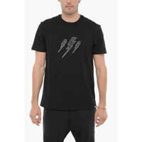 Tricouri Slim Fit Crew-Neck T-Shirt With Thunderbolts Print Barbati
