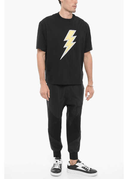 Tricouri Neil Barrett Slim Fit Crew-Neck T-Shirt With Contrasting Detail Black Barbati (BM 14909488) 4