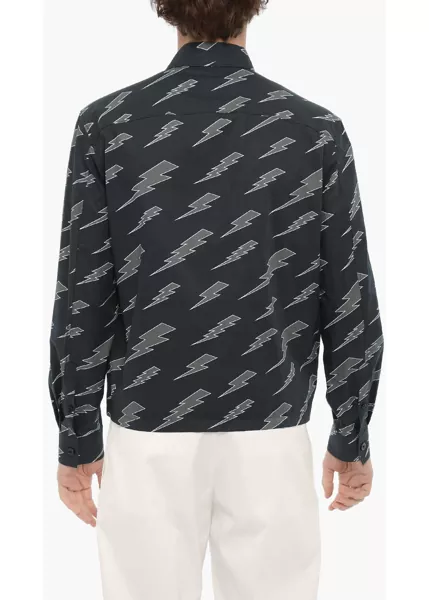 Camasi casual Neil Barrett Printed Overshirt With Zip Closure Blue Barbati (BM 14909506) 2