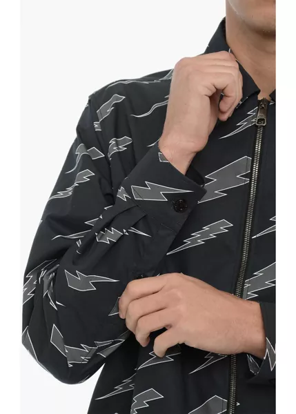 Camasi casual Neil Barrett Printed Overshirt With Zip Closure Blue Barbati (BM 14909506) 4