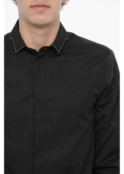 Camasi casual Neil Barrett Slim Fit Cut Out Bolt Shirt With Hidden Buttoning Black Barbati (BM 14909518) 3