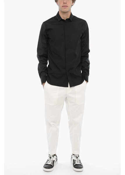 Camasi casual Neil Barrett Slim Fit Cut Out Bolt Shirt With Hidden Buttoning Black Barbati (BM 14909518) 4