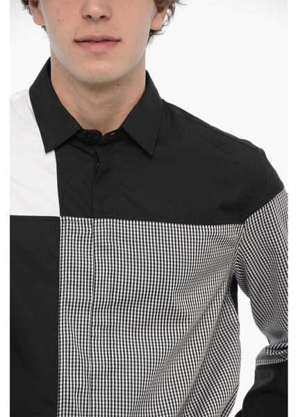 Camasi casual Neil Barrett Patchwork Cotton Shirt Black & White Barbati (BM 14909521) 3