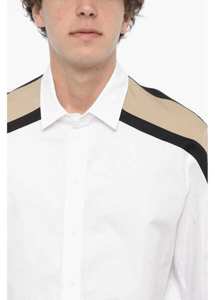 Camasi casual Neil Barrett Piquet Cotton Bomber Modernist Shirt White Barbati (BM 14909524) 3