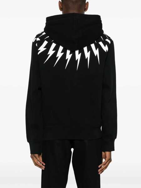 Bluze de trening Neil Barrett Fleeced Cotton Fairisle Thunderbolt Hoodie Black Barbati (BM 14911261) 4