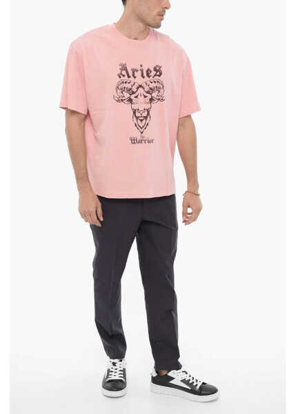 Tricouri Neil Barrett Printed Aries The Warrior Crew-Neck T-Shirt Pink Barbati (BM 14912371) 4