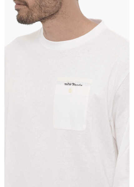 Tricouri Palm Angels Long Sleeves Crew-Neck T-Shirt With Breast Pocket White Barbati (BM 14918173) 3