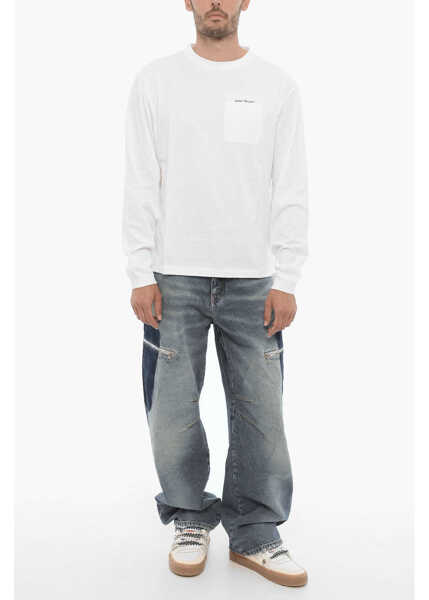 Tricouri Palm Angels Long Sleeves Crew-Neck T-Shirt With Breast Pocket White Barbati (BM 14918173) 4