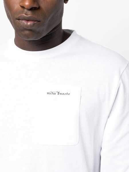 Tricouri Palm Angels Long-Sleeve Crewneck T-Shirt With Pocket White Barbati (BM 14918173) 5