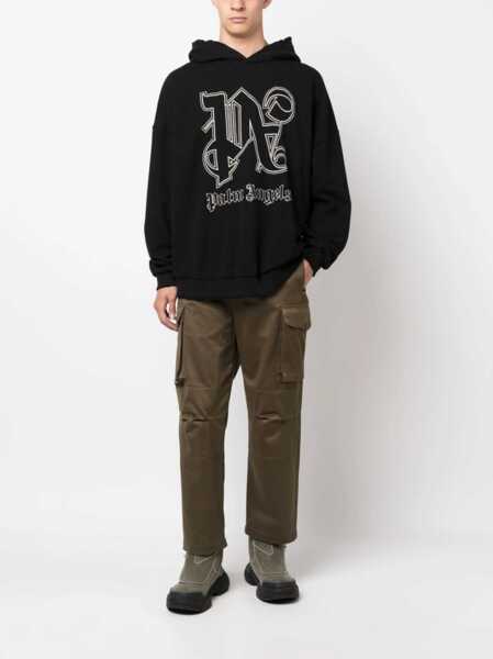 Bluze de trening Palm Angels Brushed Cotton Hoodie With Embroidered Logo Black Barbati (BM 14918182) 2
