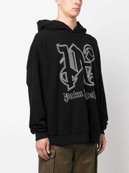 Bluze de trening Palm Angels Brushed Cotton Hoodie With Embroidered Logo Black Barbati (BM 14918182) 3