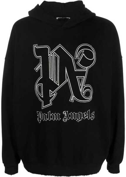Bluze de trening Palm Angels Brushed Cotton Hoodie With Embroidered Logo Black Barbati (BM 14918182) 1