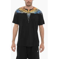 Tricouri Solid Color Lunar Wings Crew-Neck T-Shirt With Iconic Print Barbati